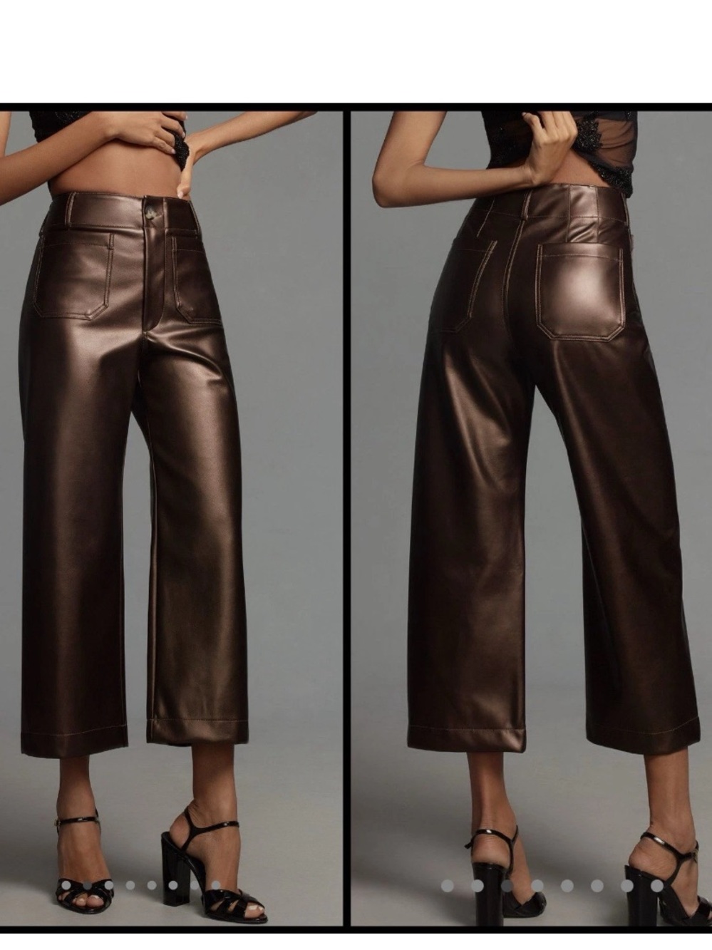 Maeve Colette Brown Faux Leather Wide-Leg Trousers Anthropologie Size 26